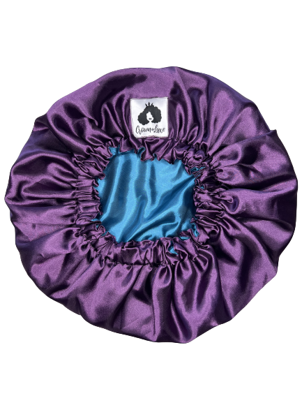 Plum and Teal Solid Reversible Satin Bonnet