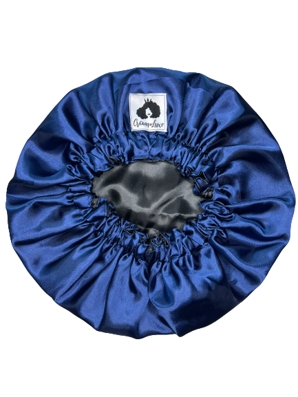 Navy Blue/ Black Solid Reversible Satin Bonnet