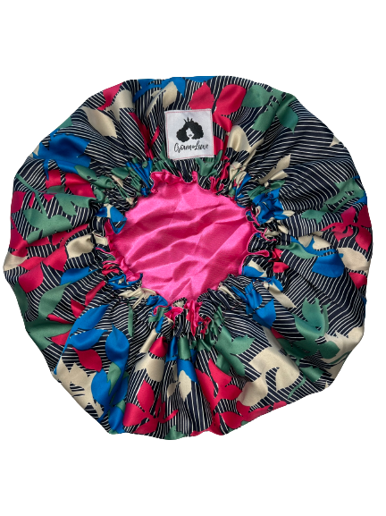 Bold Florals/Pink Reversible Satin Bonnet