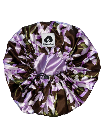 Lavender Floral Adjustable Satin Bonnet