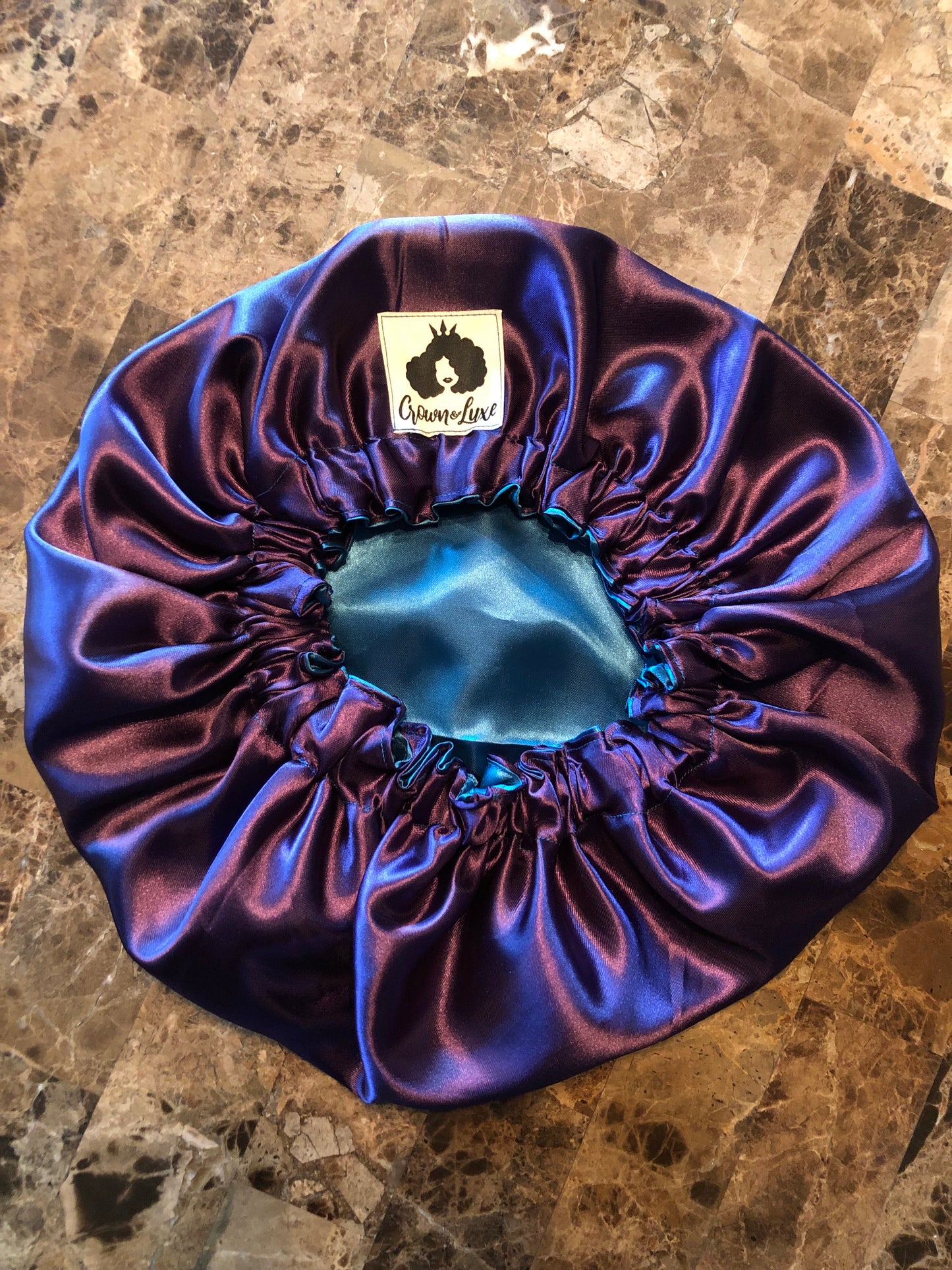 Plum and Teal Solid Reversible Satin Bonnet