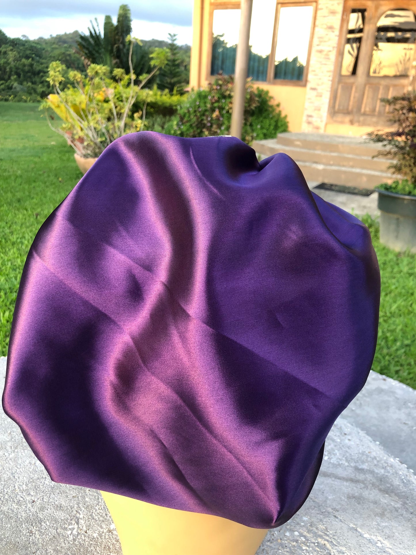 Plum and Teal Solid Reversible Satin Bonnet