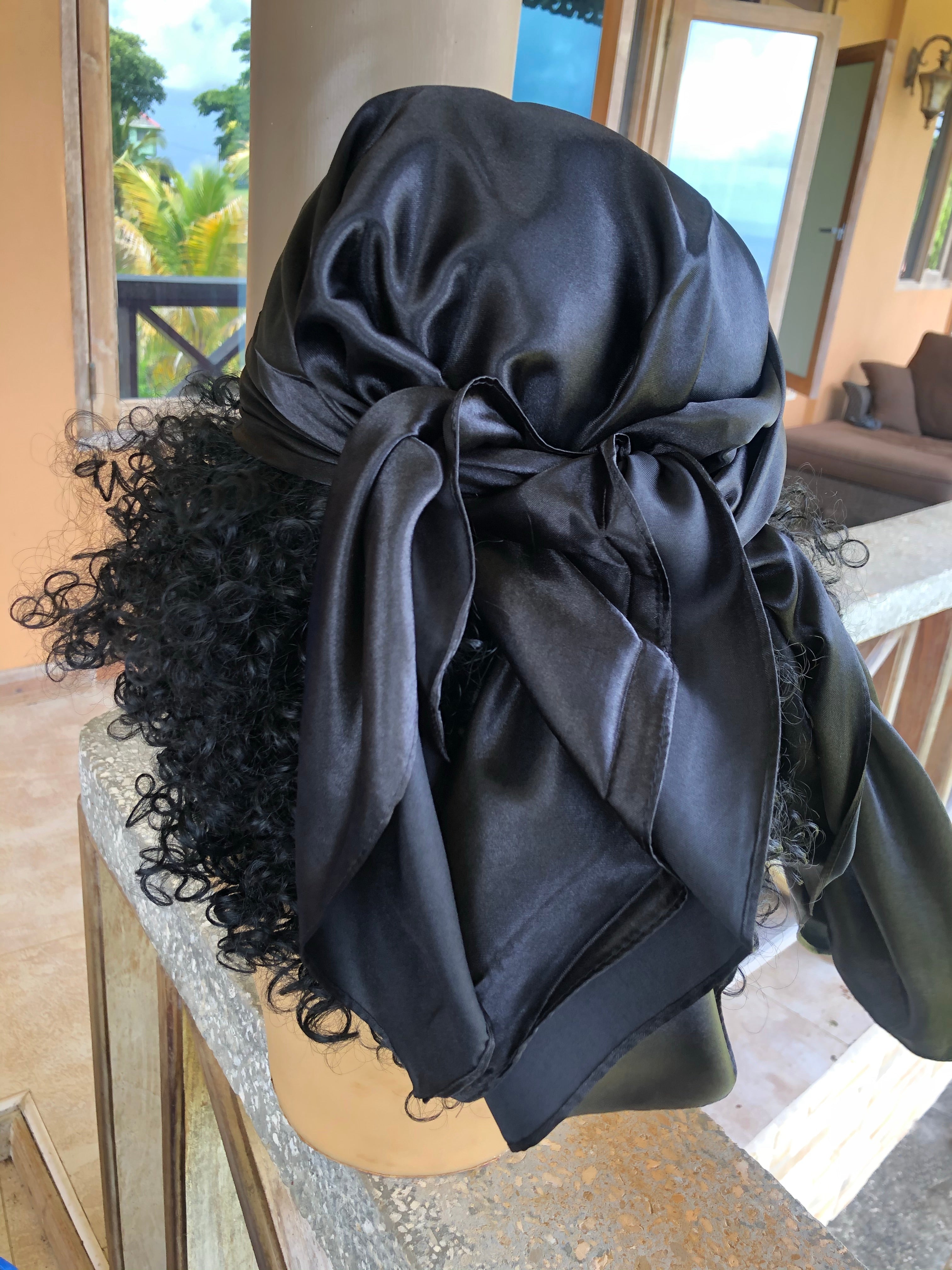 Black satin hair store scarf